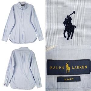 Polo Ralph Lauren Shirt Oxford Button Down LS Mens Size 16 Medium Fit Blue Solid